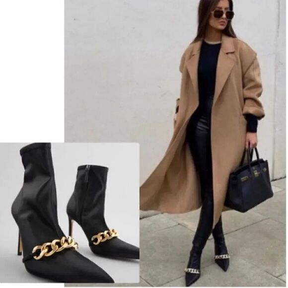ZARA CHAIN HIGH HEEL ANKLE BOOTS - Picture 4 of 15
